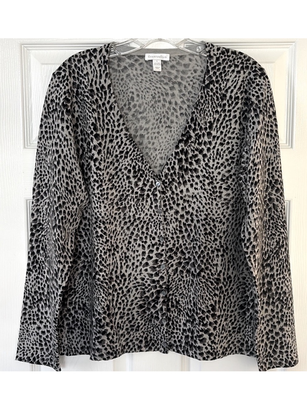 CHARTER CLUB 85% WOOL AMIMAL PRINT CARDIGAN- SIZE LARGE♠️